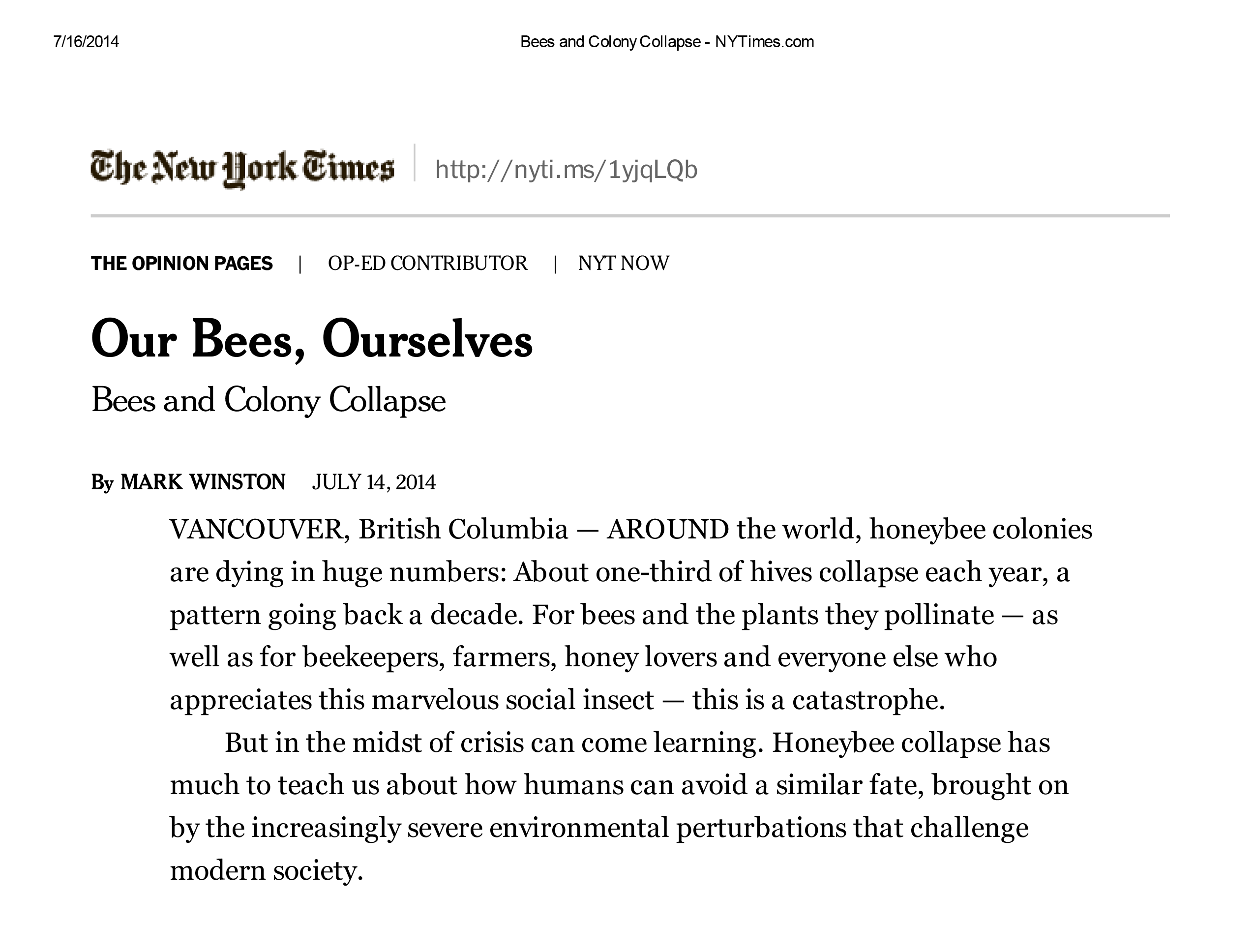 Our Bees, Ourselves by Mark Winston